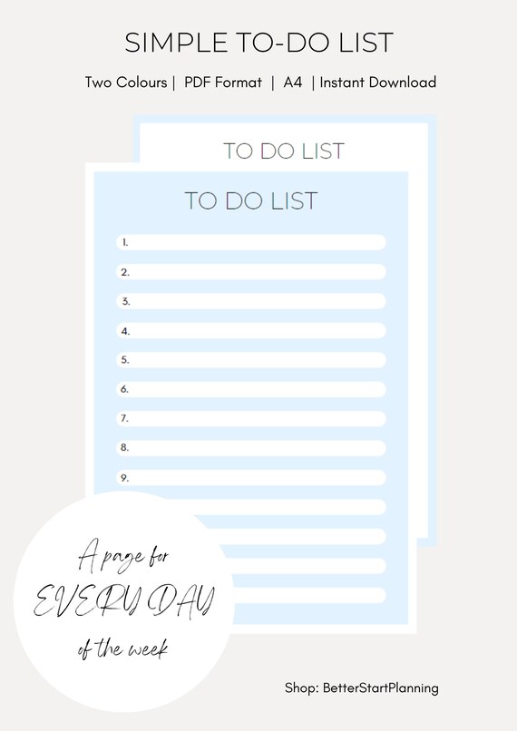 Simple & Modern To-do List PDF Format A4 Size - Etsy