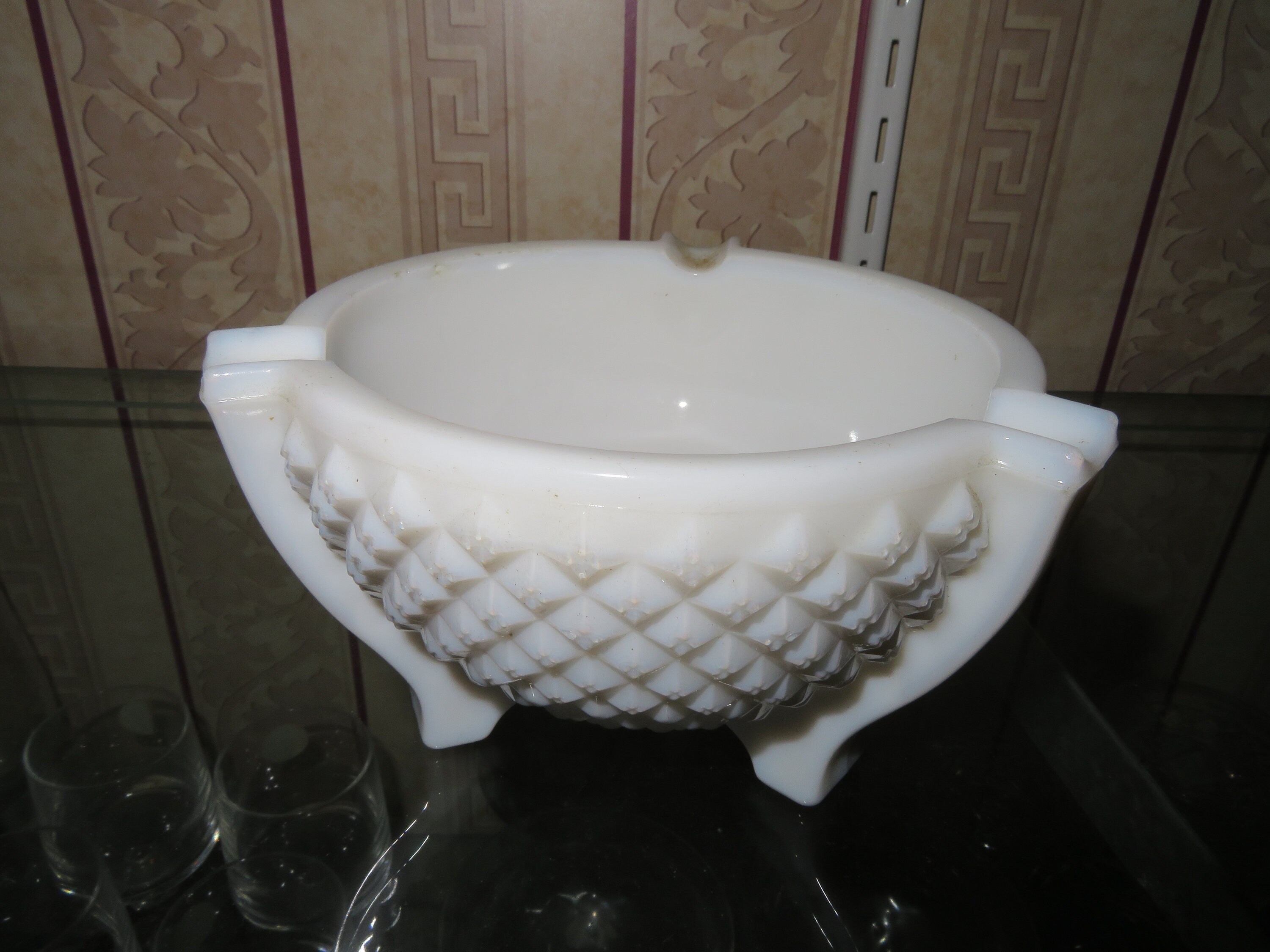 White Milk Glass Ashtray Etsy