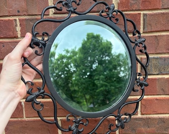 Black Metal Fleur-de-Lis Beveled Mirror