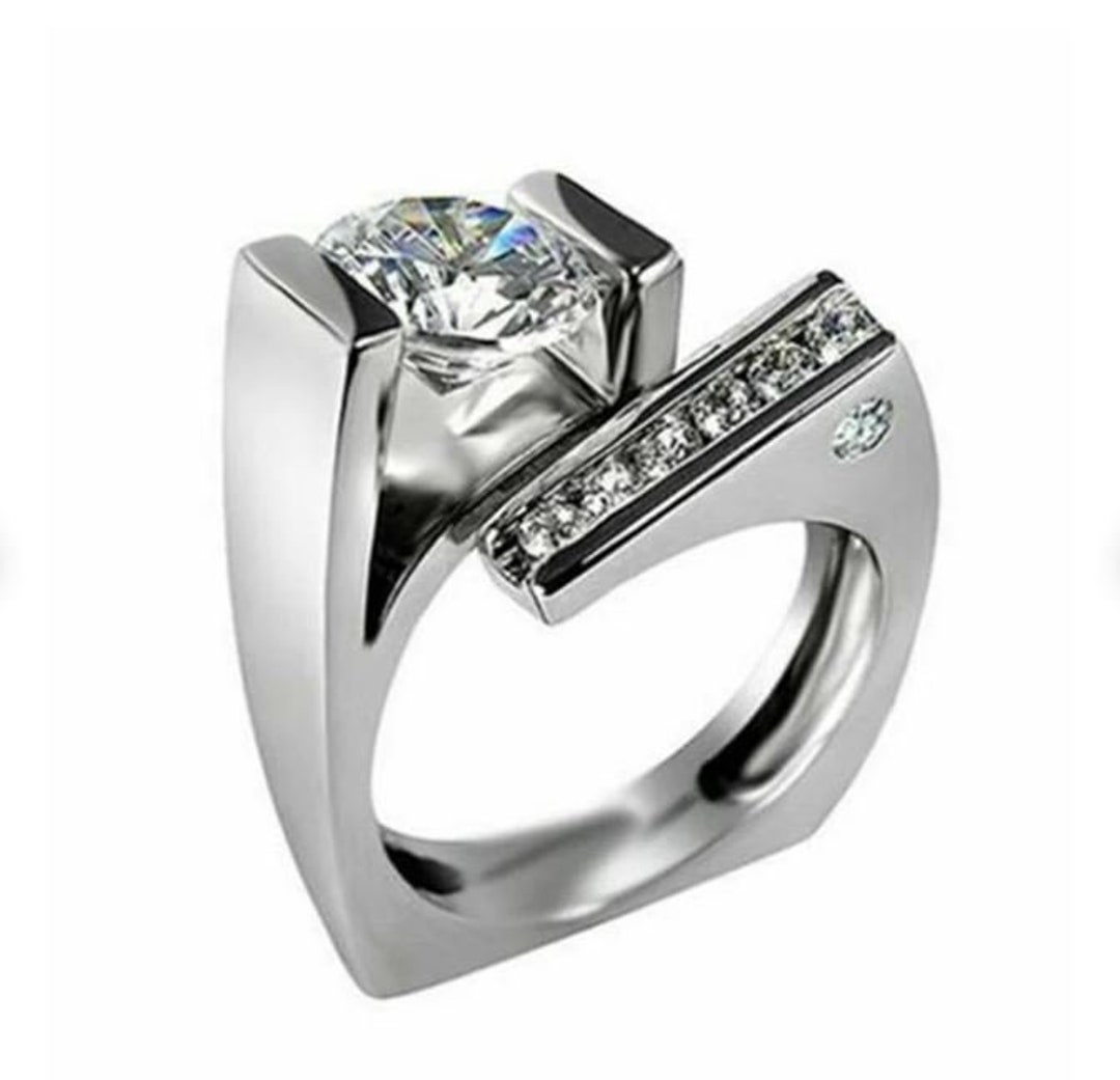 Men's Ring 14K White Gold 2.1 Ct Colorless Moissanite Etsy
