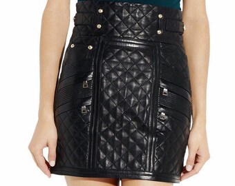 Womens Quilted Leather Skirt / Handmade Leather Skirt / 