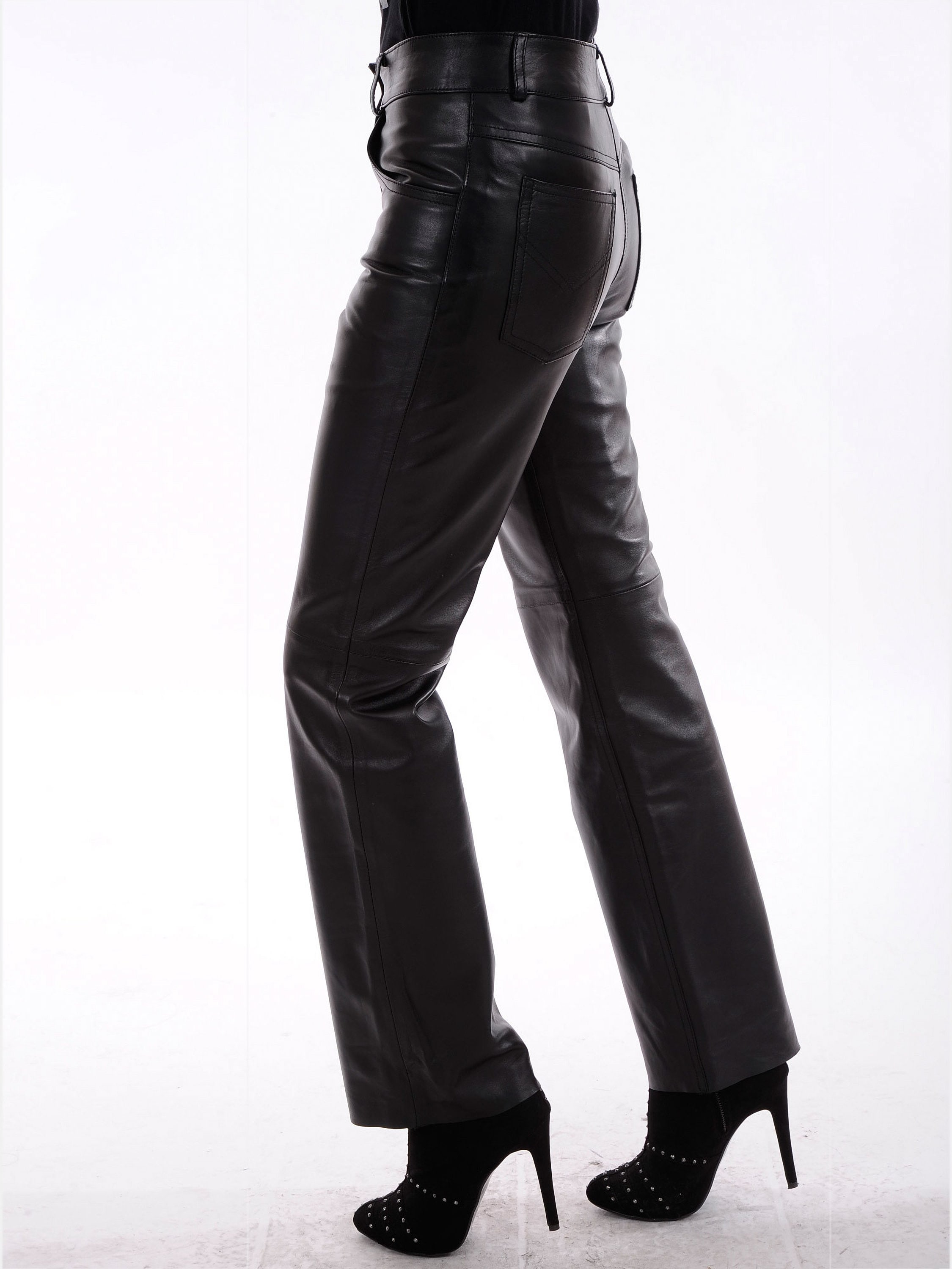 Classic Black Genuine Leather Pants for Woman Vintage Handmade ...