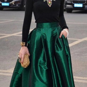 Emerald Green Taffeta Skirt Skater Skirt High Waisted Valentine Party ...