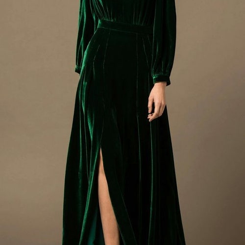 Emerald Green Velvet Long Dress Bridesmaid Velvet Dress - Etsy