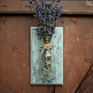 Wall Wood Glass Vase / Shabby Chic / Wall Hanging / Wall Decoration image 1