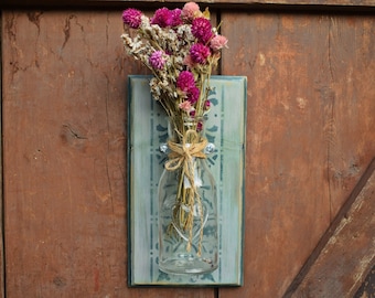 Wall Wood Glass Vase / Shabby Chic / Wall Hanging / Wall Decoration