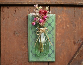 Wall Wood Glass Vase / Shabby Chic / Wall Hanging / Wall Decoration