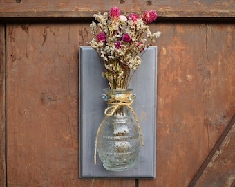 Wall Wood Glass Vase / Shabby Chic / Wall Hanging / Wall Decoration