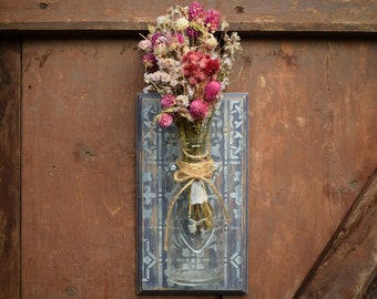 Wall Wood Glass Vase / Shabby Chic / Wall Hanging / Wall Decoration