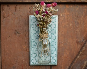 Wall Wood Glass Vase / Shabby Chic / Wall Hanging / Wall Decoration