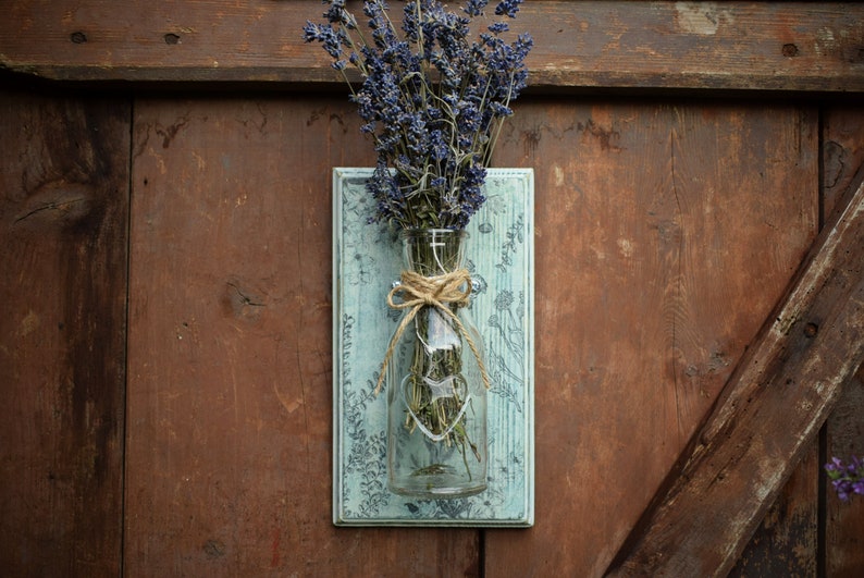 Wall Wood Glass Vase / Shabby Chic / Wall Hanging / Wall Decoration image 1