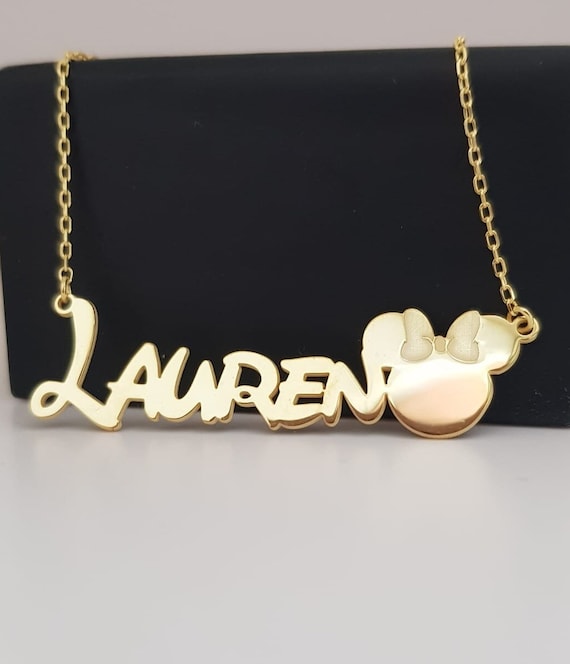 Gold Mickey Ear Name Necklace Custom Name Necklace With Cute Font Birthday Gift Trip Gift Silver Kids Necklace Minni Etsy