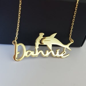 Hammerhead Shark Necklace, Gold Plated Personal Shark Necklace, Silver Hammerhead Shark Gift, Hammerhead Lover Gift