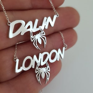 Spider Name Necklace, Silver Spider Lover Necklace, Gold Name Necklace With Spider, Custom Jewelry, Spider Jewelry