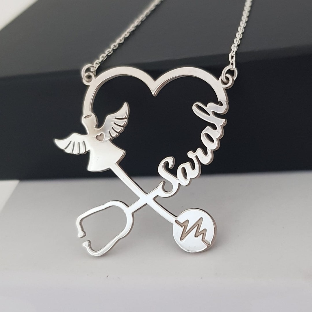 Stethoscope Necklace With Name, Nurse Gift, Custom Name Stethoscope