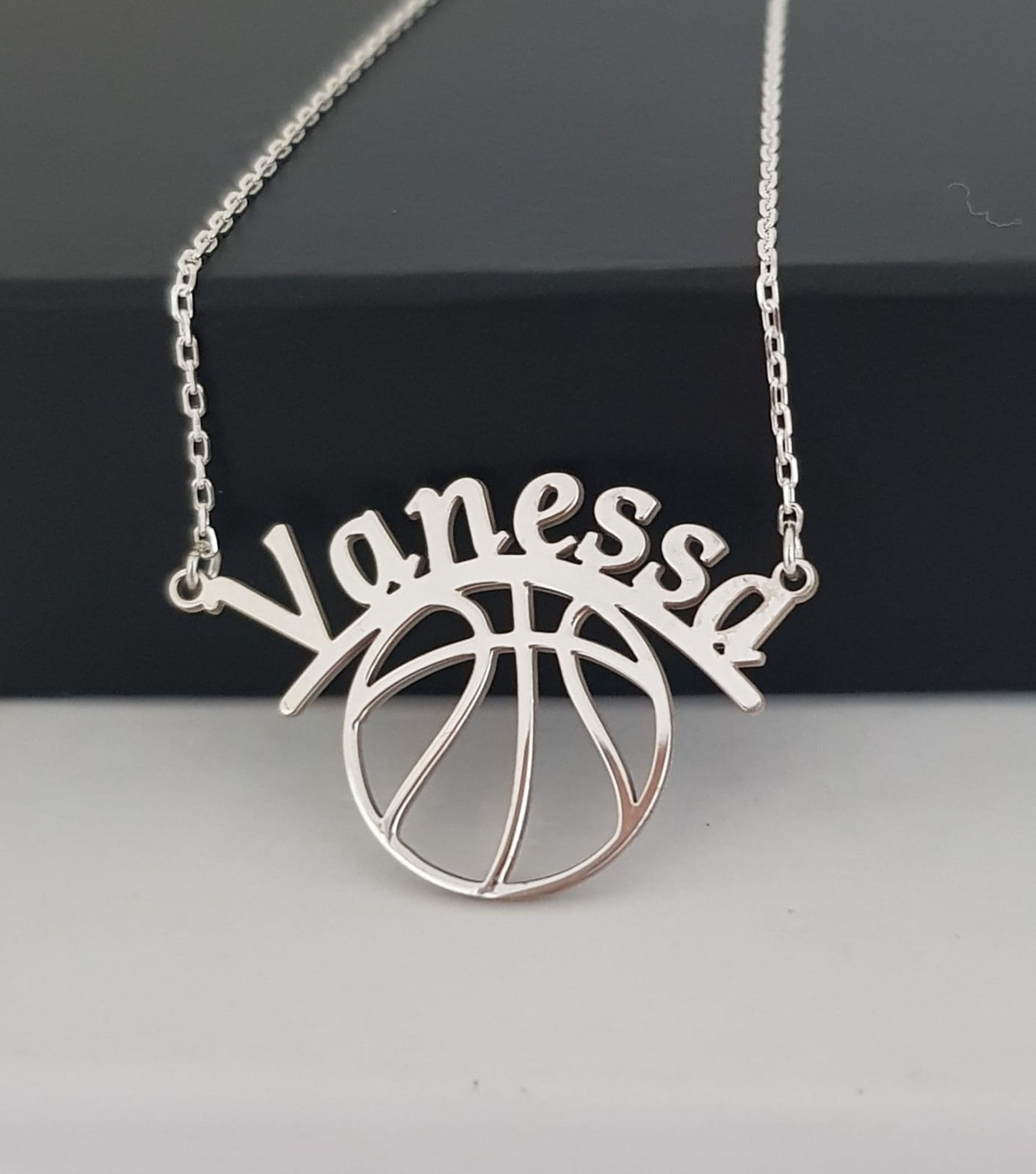Custom Basketball Name Necklace Silver Basketball Necklace Etsy
