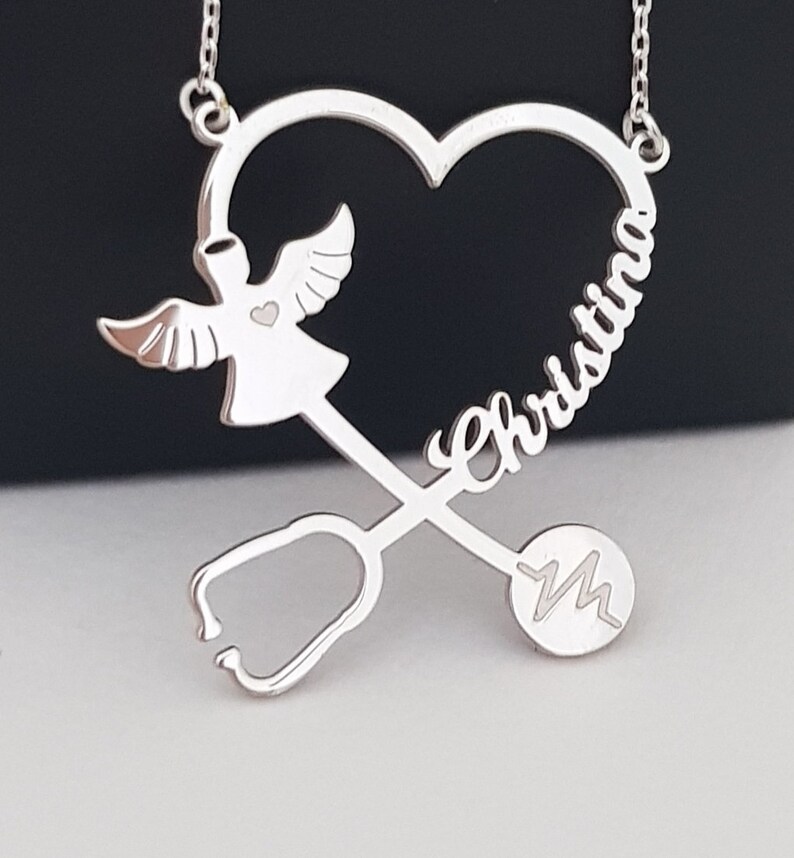 Stethoscope Necklace With Name Nurse Gift Custom Name Etsy