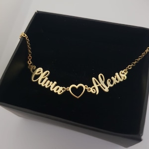 Two Name Bracelet With Heart,Gold Name Bracelet,Custom Name Bracet,Gift For Mom,Kids Name Bracelet,Birthday Gift