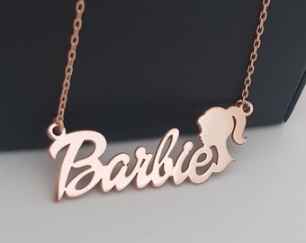 Custom Kids Necklace, Barbi Font Name Necklace, Gold Gift, Silver Cartoon Necklace, Christmas Gift, Girl Necklace