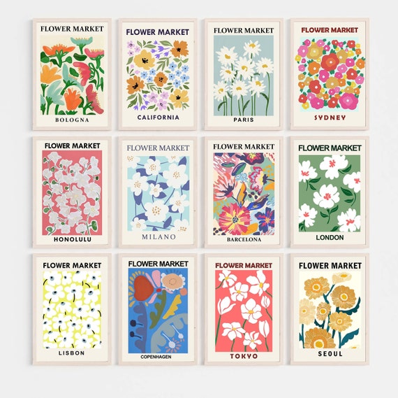 Flower Market Print Set of 12 Flower Market Poster Floral Etsy