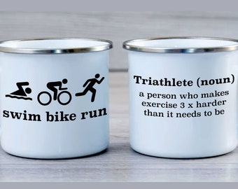 Triathlon Swim Bike Run Enamel Mug. Outlaw Coffee  Mug. Cycling Gift, Triathlon Gift. Ironman Coffee Cup