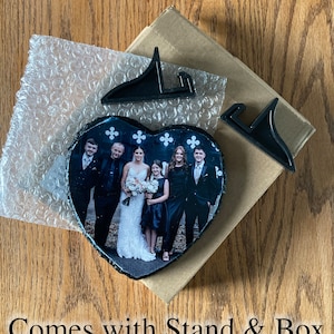 Heart Shaped Photo Slate with Stands : Personalised Gift for Weddings, Valentines, Anniversaries Two Size Options image 4