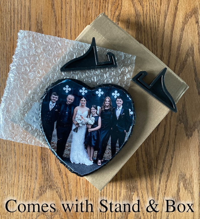 Heart Shaped Photo Slate with Stands : Personalised Gift for Weddings, Valentines, Anniversaries Two Size Options image 4