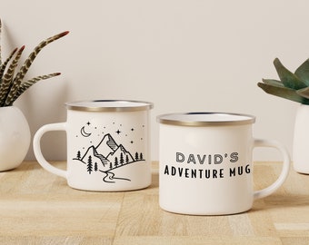 Customisable Adventure Enamel Mug. Camping Coffee Cup - Ultimate Adventure Mug