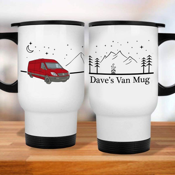 Mercedes Sprinter Van /  Campervan Thermal Travel Mug with Lid and Black handle - Camping Thermal Cup