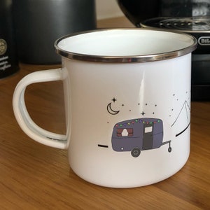 Personalised Caravan Mug - Camping Vanlife Enamel Camp Mug -  Camping Mug