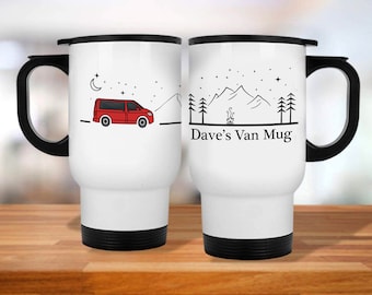 Generic T5/T6 Transit Custom Campervan Thermal Travel Mug with Lid and Black handle - Camping Thermal Cup