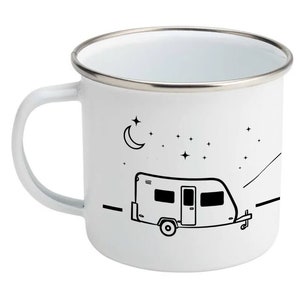 Modern White Caravan Camp Mug - Personalised Caravan Mug -  Vanlife Camping Mug