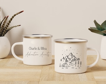 Custom Adventure Awaits Mugs - Personalised Camping cups for Outdoor Enthusiasts