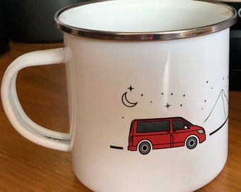 Campervan Mug - T5/T6/Transit Custom Vanlife Campervan Enamel Camping Mug - Fully Personalised Camper Cup