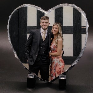 Heart Shaped Photo Slate with Stands : Personalised Gift for Weddings, Valentines, Anniversaries - Two Size Options
