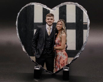 Heart Shaped Photo Slate with Stands : Personalised Gift for Weddings, Valentines, Anniversaries - Two Size Options