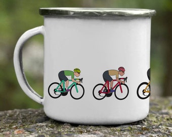 Peleton Cycling Coffee Cup - Cycling Gift For Cyclist , Triathlon Enamel Mug, Triathlon Coffee Cup - Tour De France Peleton Mug