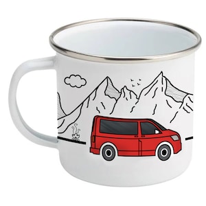 Campervan Mountaineering Mug - T5/T6/Transit Custom Vanlife Campervan Enamel Camp Mug -  Camping Mug