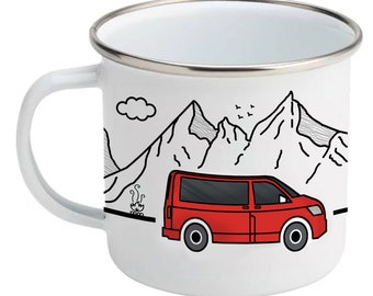 Campervan Mountaineering Mug - T5/T6/Transit Custom Vanlife Campervan Enamel Camp Mug -  Camping Mug