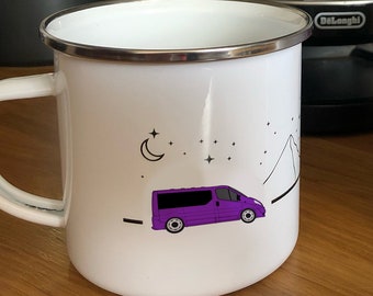 Vauxhall Vivaro MK1 Personalised Campervan Mug -  Custom Vanlife Campervan Enamel Camp Mug -  Camping Mug