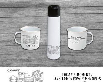 Personalised Enamel Walking Mug and Flask Combo - Ideal for Hikers