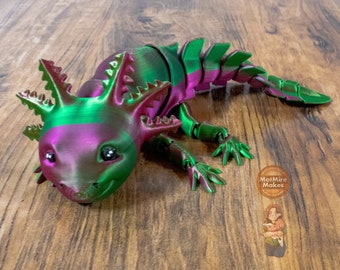 Flexi Axolotl, Animal de bureau, articulé, jouet, impression 3D, personnalisé, monochrome, personnalisable, mignon Axolotl, faux animal de compagnie, fidget