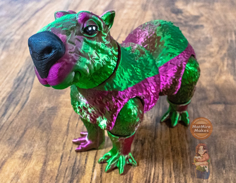 Flexi Carpincho, Mascota de escritorio, articulado, juguete, impresión 3D, personalizado, monocromo, personalizable, lindo carpincho, TikTok, meme, juguete imagen 1