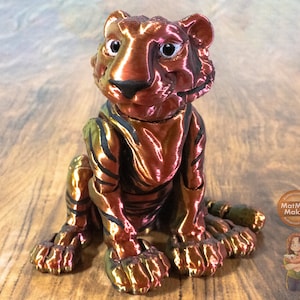 Flexi Tiger, Desk pet, articulated, toy, 3D print, personalized, single color, customizable, cute tiger, fake pet