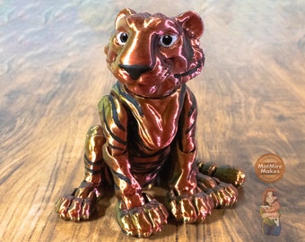 Flexi Tiger, animale domestico da scrivania, articolato, giocattolo, stampa 3D, personalizzato, monocromatico, personalizzabile, tigre carina, animale domestico finto