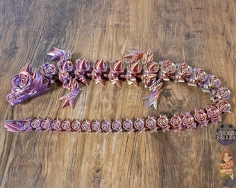 Flexi Rose Dragon, Bureauhuisdier, geleed, speelgoed, 3D-printen, gepersonaliseerd, aanpasbaar, nephuisdier, TikTok Viral, Fidget