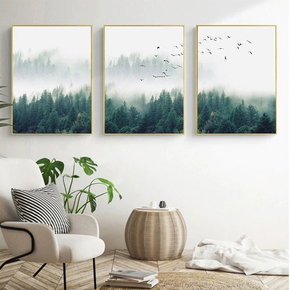 Misty Forest Wall Art Mountain Wall Art 3 Piece Wall Art Etsy