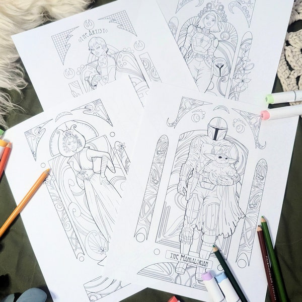The Mandalorian Star Wars Coloring, Printable PDF Pages, Baby Yoda, Sabine Wren, Satine, Bo Katan, Instant Download, Adult Coloring Pages