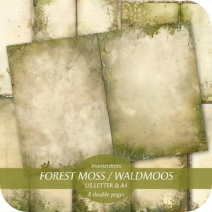 Forest Moss basic Digital Papier für Junk Journals, Journal Papier mit Wald Moos Hintergrund, Digital Kit Printable, Junk Journal Papier