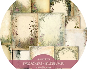 WILDFLOWERS digitale Papiere zum Downloaden Vintage Schreibwaren Journal Kit Scrapbooking Ephemera Journal Kits und Scrapbook-Papier
